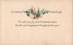 Christmas Greetings with Lit Candles, Pine Boughs, and Berries Postcard