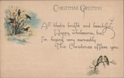 Christmas Greeting with Birds & Winter Berries, 1923 Postcard