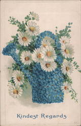 Kindest Regards Daisies and Forget-Me-Nots Floral Basket Postcard