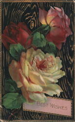 Embossed Roses with 'BEST WISHES' Greeting Postcard