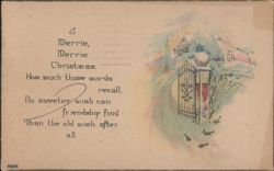 Merrie Christmas Poem with Illustrated House and Gate Postcard