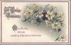 Happy Easter Lilies and Flowers Greeting Postcard