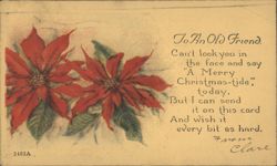 Poinsettias with Christmas Greeting to an Old Friend Postcard