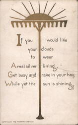 1914 Silver Lining Poem Postcard Rake Sun Rays Sandford SMS Postcard