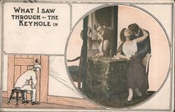 What I Saw Through The Keyhole: Man Peeks at Kissing Couple Postcard