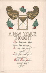 New Year's Thought with Winged Hourglass and Holly Postcard