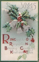 XMAS Ring Out the Old, Ring in the New with Holly & Bells Postcard