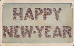 Happy New Year Greeting with Pansy Flowers Postcard