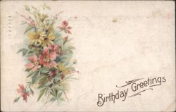 Birthday Greetings with Pink and Yellow Flowers Illustration Postcard