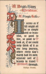 Bright Happy Christmas Greeting with Phillips Brooks Poem Postcard