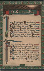 On Christmas Day Poem with Holly and Berry Border by Mary C. Low Postcard