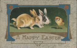Easter Bunnies and Chick with 'A Happy Easter' Greeting Postcard