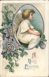 Angel with Passionflowers, A Holy Easter Greeting Postcard