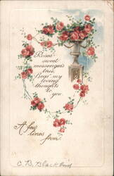 Roses Sweet Messengers, Bear My Loving Thoughts Floral Wreath Postcard