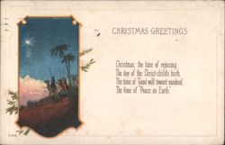Christmas Greetings, Three Wise Men Following Star of Bethlehem Postcard