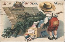Children with Toys and Evergreen Branches for New Year Wishes Postcard