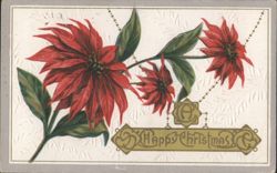 Happy Christmas Poinsettias with Embossed Design Postcard