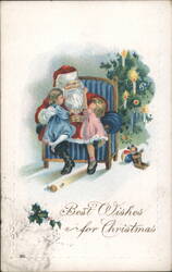 Santa Claus with Children, Best Wishes for Christmas Postcard