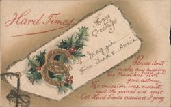 Hard Times Xmas Greetings, Horseshoe & Holly, Apology for Unsent Parcel Postcard