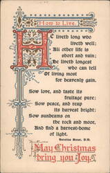 1913 Christmas Postcard How to Live Poem by Horatius Bonar Postcard