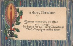A Merry Christmas Candle and Holly Greeting with Festive Border Postcard