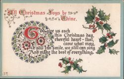 Christmas Toys and Festive Holly with a Cheerful Poem Postcard