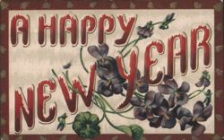 A Happy New Year Greeting with Pansies and Decorative Border Postcard