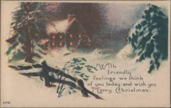 Snowy Christmas Scene with House and Trees, Findlay, OH Postcard