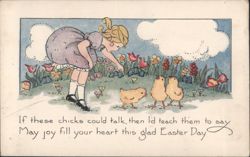 Little Girl with Chicks and Easter Day Poem Postcard