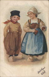 Dutch Children in Traditional Costumes with Wooden Shoes Postcard