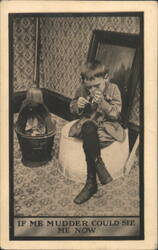 Young Boy Smoking Pipe 'If Me Mudder Could See Me Now' Comic Scene Postcard