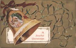 A Joyful Christmas Bell with Santa Claus and Mistletoe Postcard