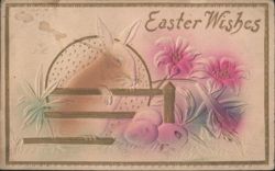 Embossed Easter Wishes with Bunny, Lilies, and Eggs Postcard