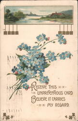 Forget-Me-Nots with Scenic Banner and Sentimental Verse Postcard