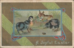 A Joyful Easter Greeting with Bunnies and Chicks Postcard