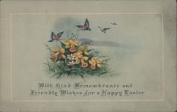Happy Easter Wishes with Daffodils, Flowers, and Butterflies Postcard