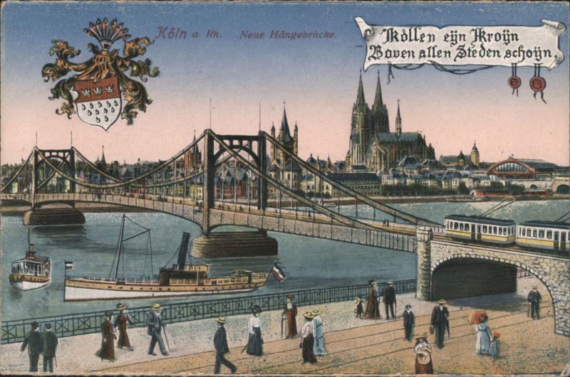 Cologne Suspension Bridge, Cathedral, Rhine River View Germany