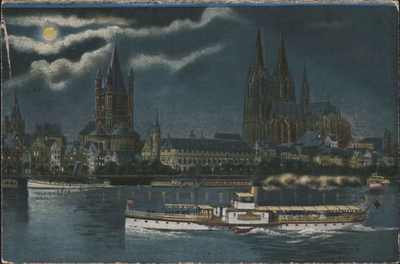 Cologne, Rhine River Panorama at Night Germany