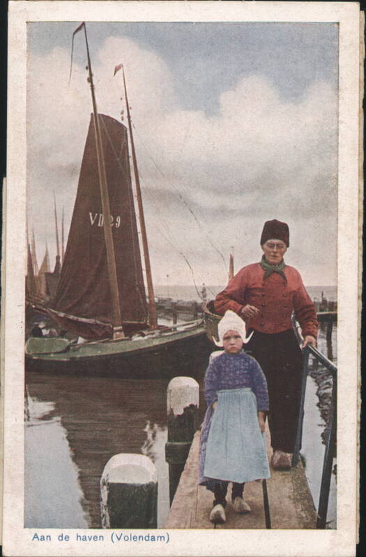 Volendam Harbor, Man & Girl in Traditional Dutch Attire Netherlands