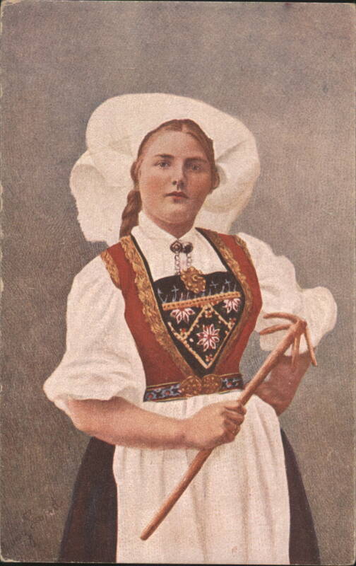 Norwegian Woman in Bunad, Traditional Folk Dress Scandinavian
