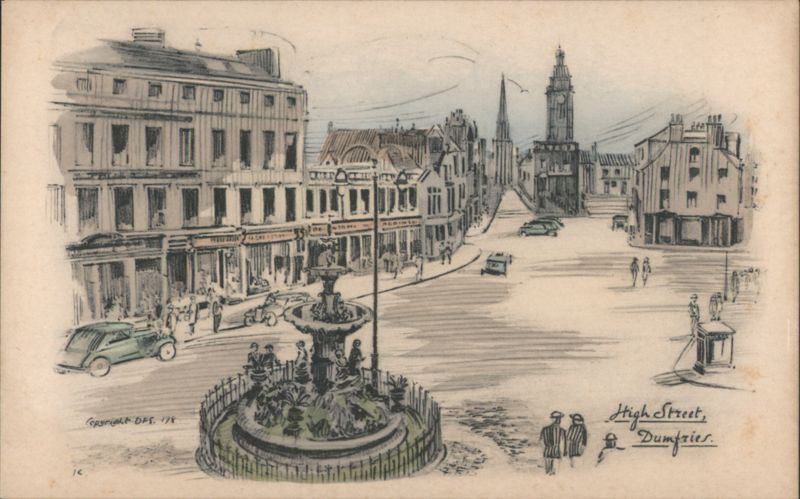 High Street, Dumfries - Fountain, Clock Tower Scotland