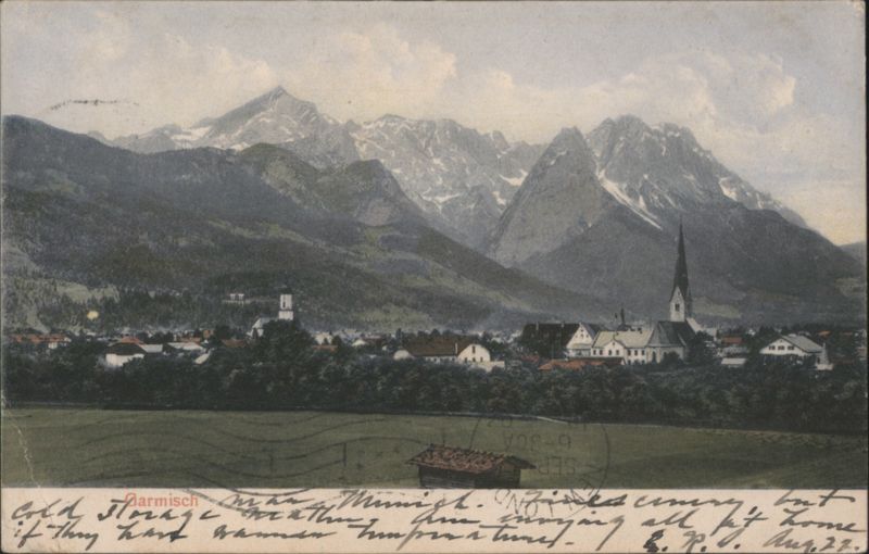 Garmisch Town & Snow-Capped Mountains, Bavaria Germany