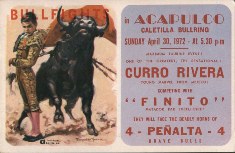 Acapulco Bullring Bullfight Curro Rivera Finito 1972 Mexico