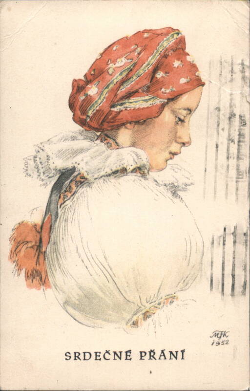 Woman in Folk Costume, SRDEČNÉ PŘÁNÍ M. Fischerová-Kvěchová