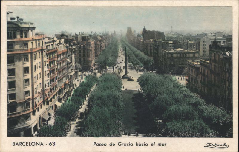 Paseo de Gracia towards the sea, Barcelona Spain Adolfo Zerkowitz