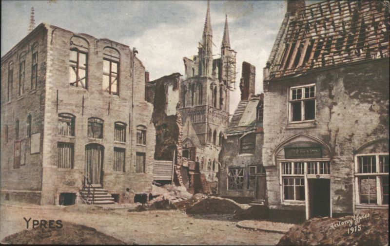 Ypres Museum Place, Damaged Buildings & Scaffolding, 1915 Belgium