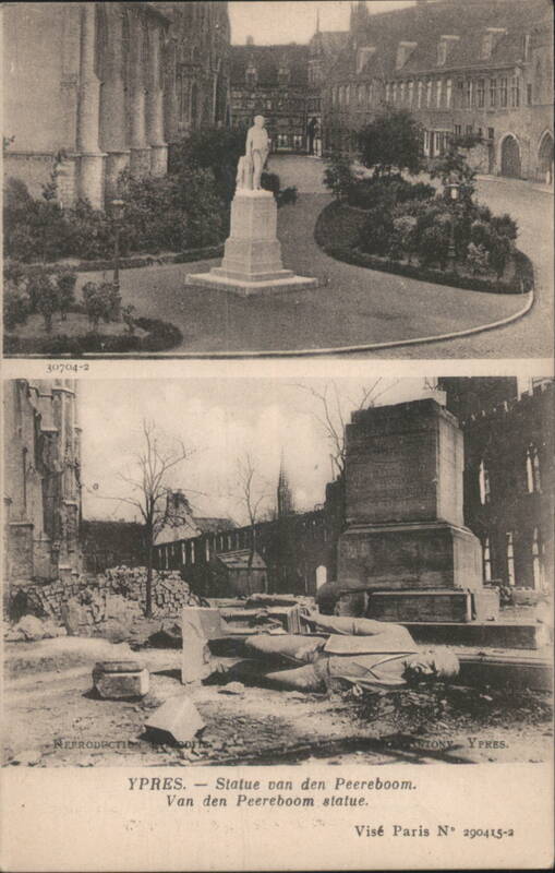 Ypres - Peereboom Statue Before & After Destruction Belgium