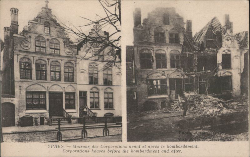 YPRES - Corporations houses before & after bombardment Belgium