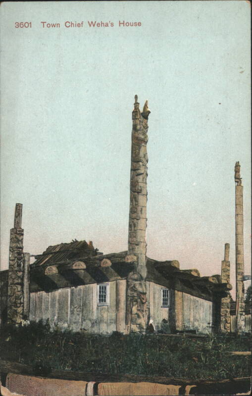 Town Chief Weha's House with Totem Poles Native Americana