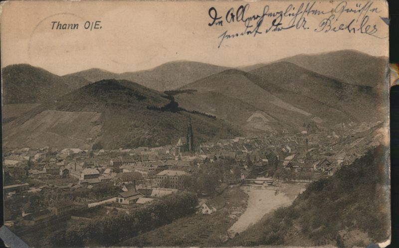 Thann O/E. Town View, Church Spire, Mountains France